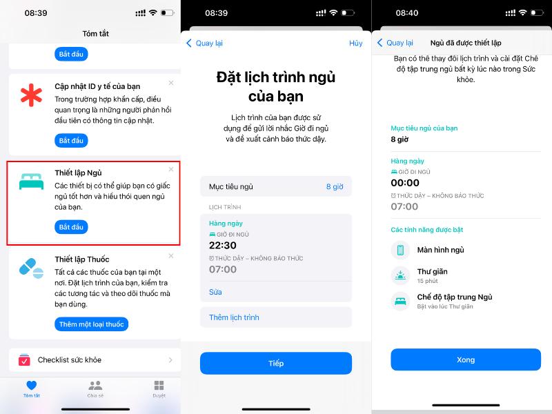 thiết lập giấc ngủ trên iPhone